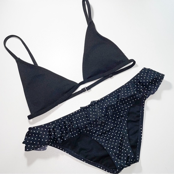 Roxy Swim Roxy Black Bikini Set Polka Dot Ruffled Bottoms Poshmark